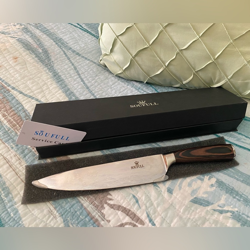 Stainless Steel Soufull chef Knife with Black and Brown Handle with box NWT